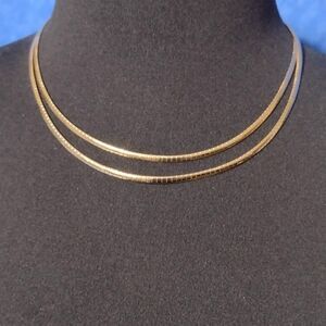 Gold Tone Double Strand 3mm Omega Choker Necklace 16 Inch EUC